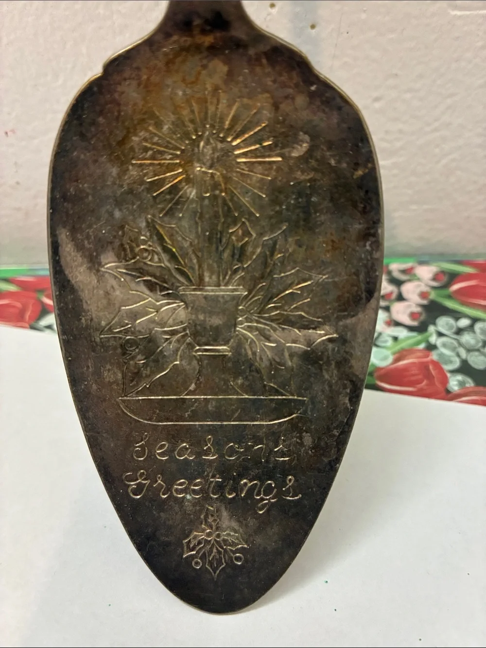 Vintage Holiday Serving Spoon - Seasonal Greetings Oneida Silversmith